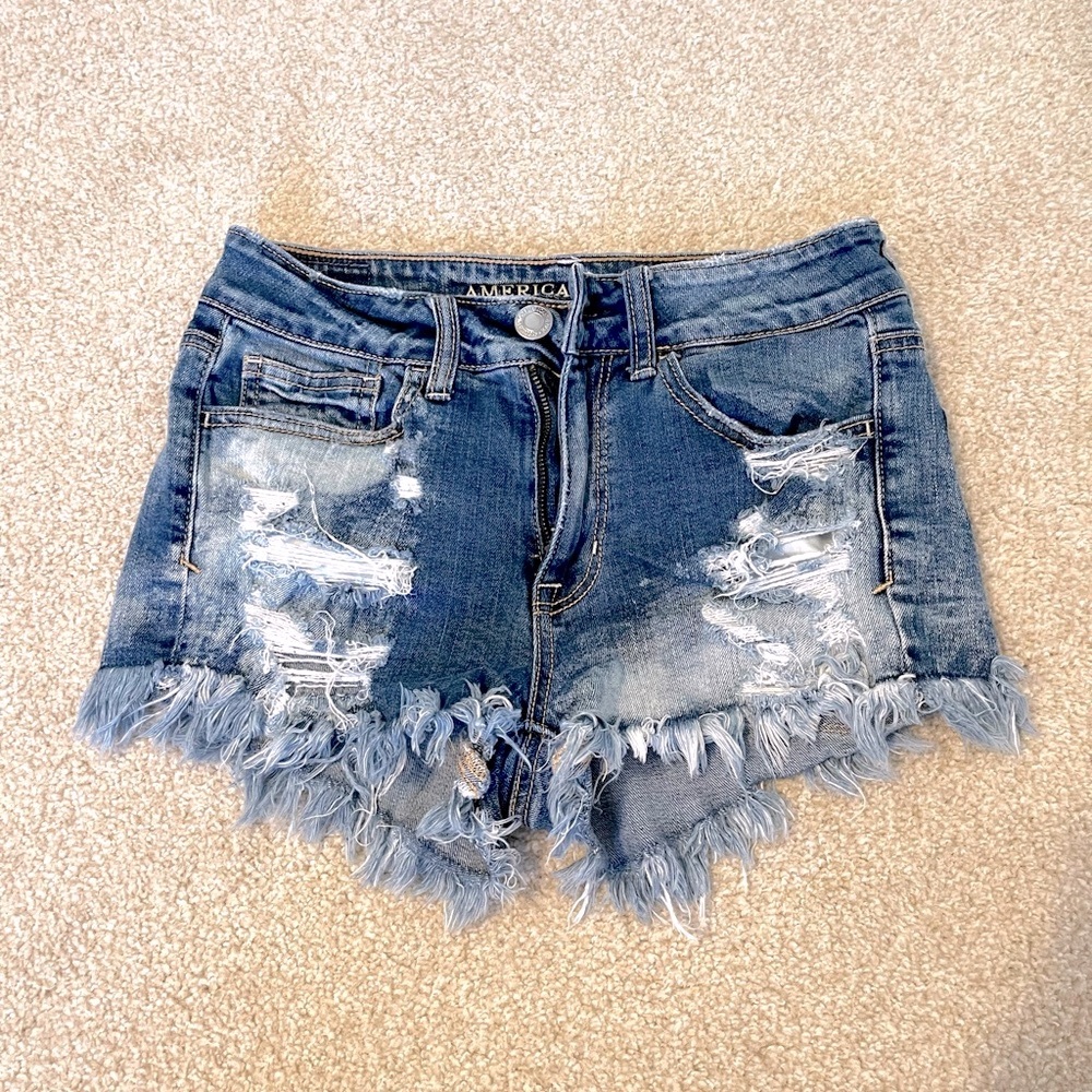 American Eagle High Rise Shortie Jean Shorts